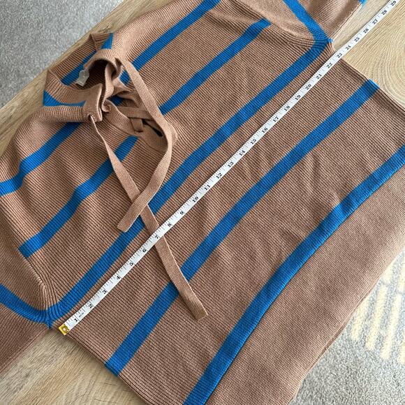 Everlane The Lace-Up Smock Sweater Chestnut Blue Stripe L - Picture 8 of 9